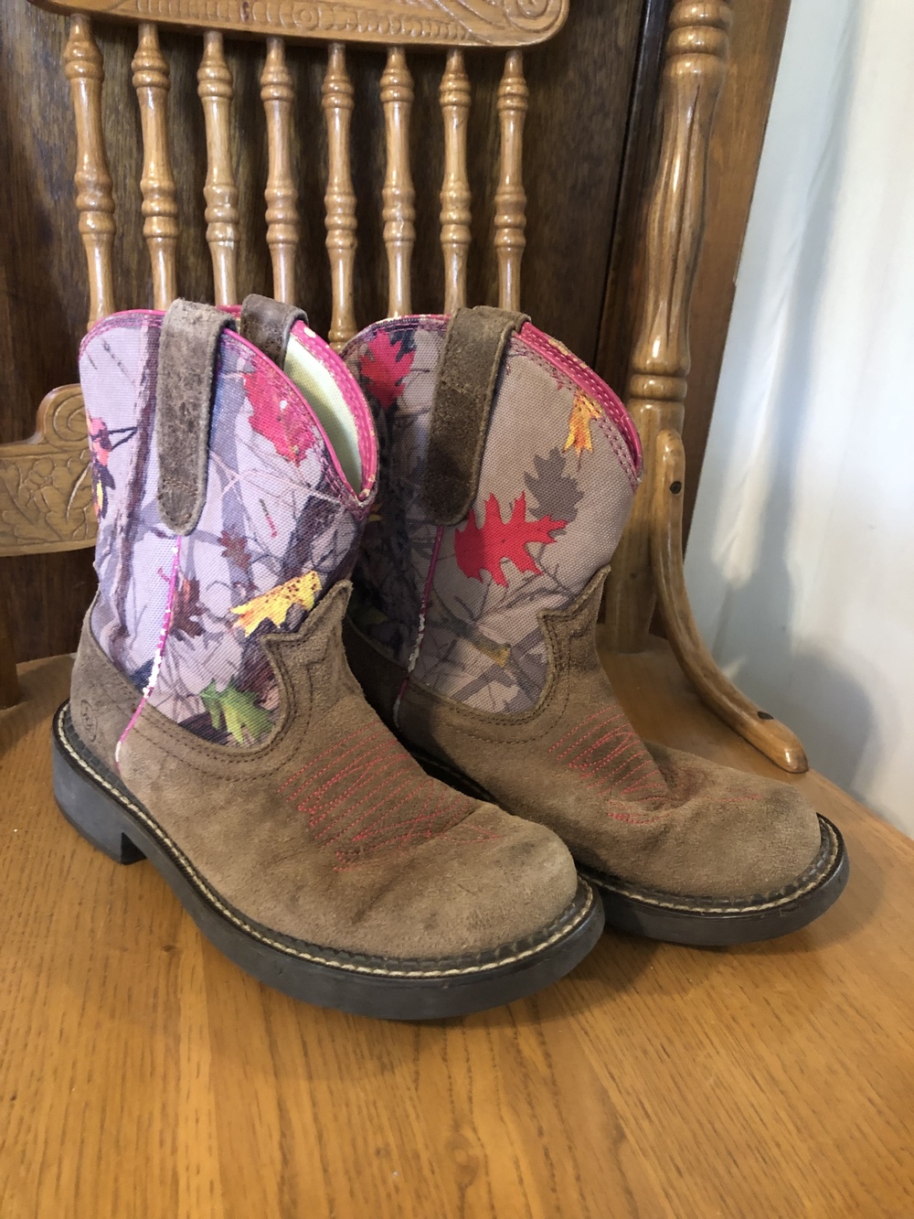 Ariat Boots Womens Size 6B Brown Pink Camo Leather Western Square Toe 18316229